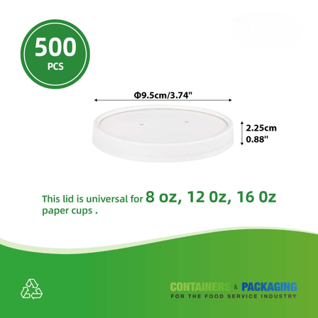 White 8, 12 & 16 oz. Paper Food Cup Vented Lids - (500/Case)