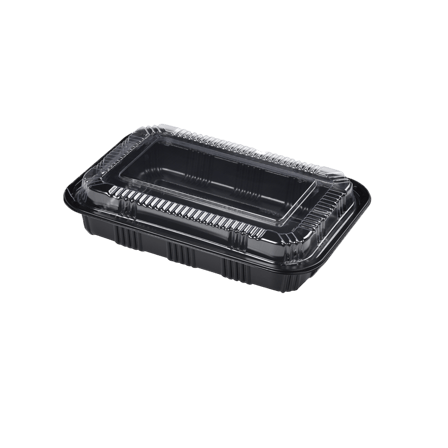 Rectangular Black Plastic Containers with lids 8.3" x 5.7" x1 .8" - (400/Case)