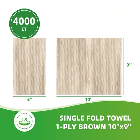 Natural Brown 1-Ply Kraft Single-Fold Paper Towel 10" × 9" - (4000/Case)