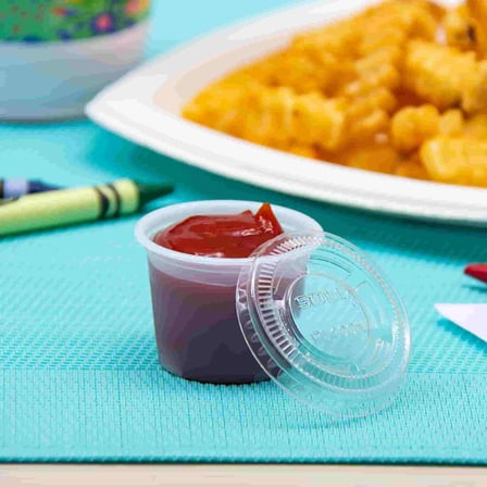 Solo 1 Ounce Clear PET Plastic Souffle Cup Lid with Cup.jpg