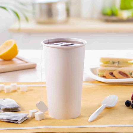 Solo White Single-Sided Poly Paper Hot Cup with Coffee & Snacks, 20 Ounces.jpg
