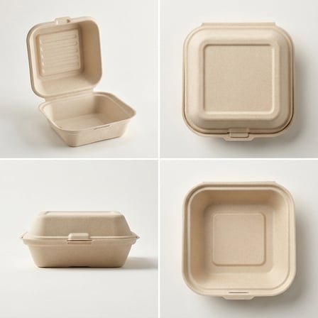 6X6X3 Light Brown Sugarcane Bagasse Clamshell Take-Out Container - 200Case.png