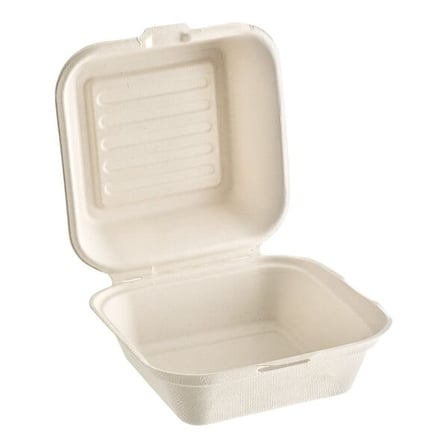6"X6"X3" Light Brown Sugarcane Bagasse Clamshell Take-Out Container - 200/Case