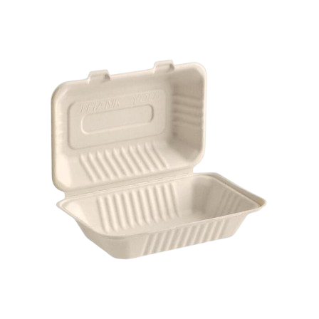 9 x 6 x 3 Sugarcane Bagasse Clamshell Light Brown Take-Out Container - (200Case).png