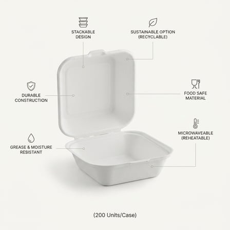6 x 6 x 3 Sugarcane Bagasse Clamshell White Take-Out Container with Specs.png