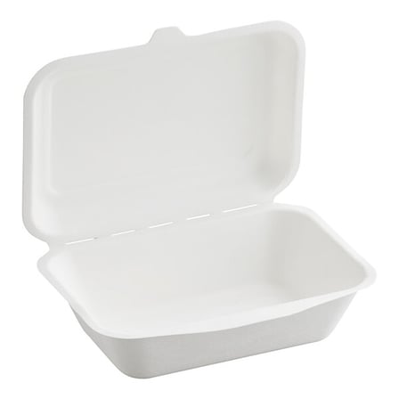7"X5.5"X2.8" Sugarcane Bagasse Clamshell White Take-Out Container - 600/Case