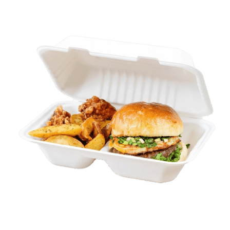 9"X6"X3" Sugarcane Bagasse Clamshell White 2 Compartment Takeout Container - 200/Case