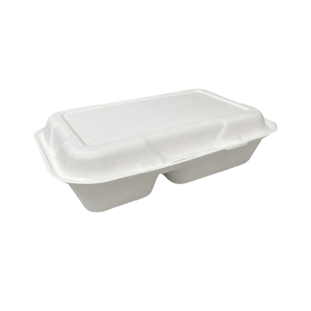 9"X6"X3" Sugarcane Bagasse Clamshell White 2 Compartment Takeout Container - 200/Case