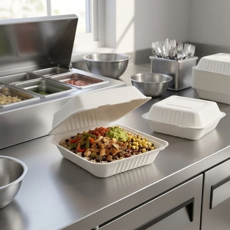 9" x 9" x 3" White Compostable Sugarcane Takeout Container - (200/Case) product image