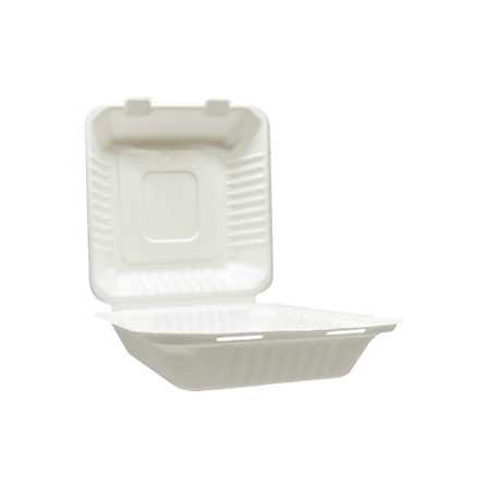 9 x 9 x 3 White Compostable Sugarcane Takeout Container - (200Case).png