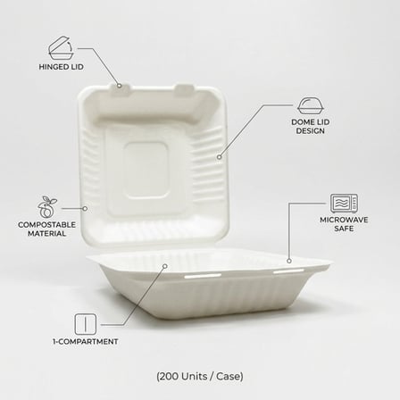 9" x 9" x 3" White Compostable Sugarcane Takeout Container - (200/Case) product image