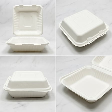 9" x 9" x 3" White Compostable Sugarcane Takeout Container - (200/Case) product image
