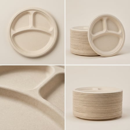 10 inches Light Brown Sugarcane Bagasse Blend 3 Compartment Plate.png
