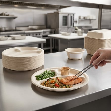 10 Light Brown Sugarcane Bagasse Blend 3 Compartment Plate with Plates.png
