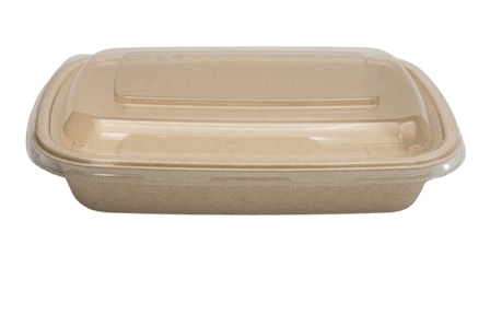 24 oz Sugarcane Bagasse Light Brown Container with Plastic Lid - 150/Case