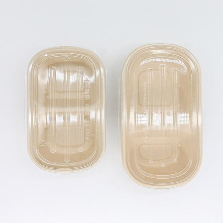 28 oz Sugarcane Bagasse Light Brown 2-Compartment Container with Plastic Lid - 150/Case