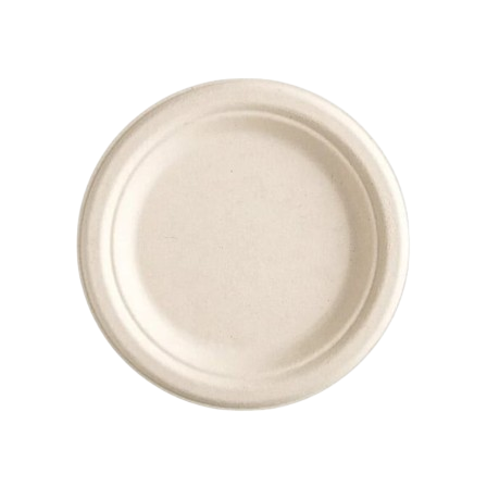 7 Light Brown Sugarcane Bagasse Round Plates.png
