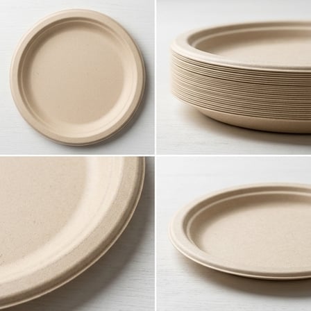 9" Light Brown Sugarcane Bagasse Round Plates - (500/Case) product image