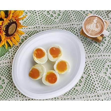 10" x 12.5" White Sugarcane Bagasse Oval Plates - 500/Case