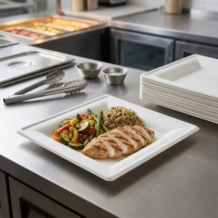 8" x 8" White Sugarcane Bagasse Square Plates - (500/Case) product image