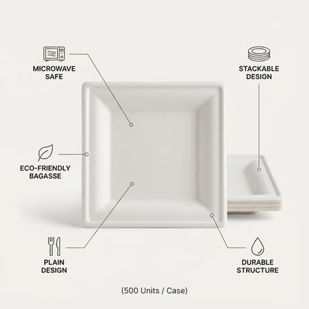 8" x 8" White Sugarcane Bagasse Square Plates - (500/Case) product image