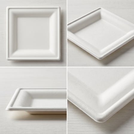 8" x 8" White Sugarcane Bagasse Square Plates - (500/Case) product image