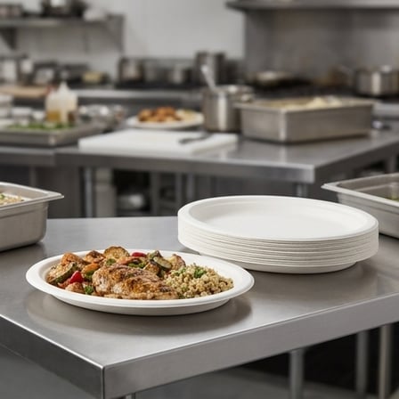 8" x 10.5" White Sugarcane Bagasse Oval Plates - (500/Case) product image