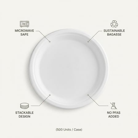 9" White Sugarcane Bagasse Round Plates - (500/Case) product image