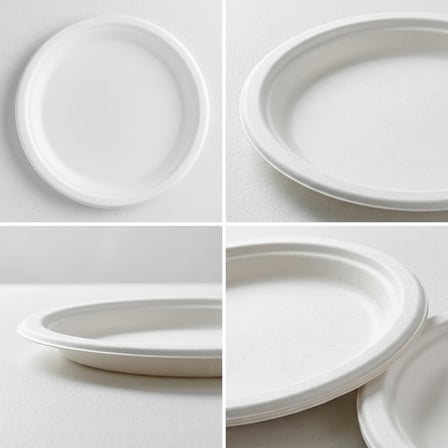 9" White Sugarcane Bagasse Round Plates - (500/Case) product image