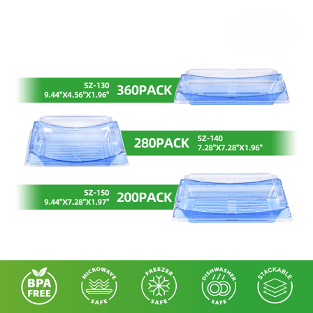 Blue Plastic PET Take Out Sushi Containers with Lids 9.44" x 4.56" x 1.96" - (360/Case)