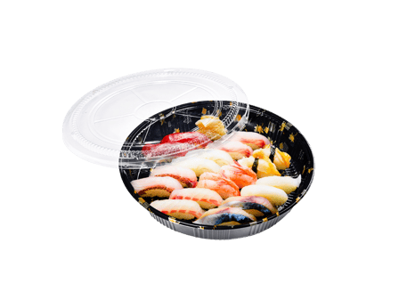 11" x 2.1" Round Sushi Tray with Clear Lids - (100/Case)