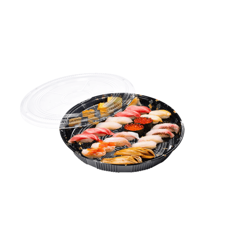 12.5" x 2.1" Round Sushi Tray with Clear Lids - (100/Case)