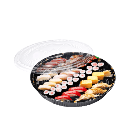 13.7" x 2.1" Round Sushi Tray with Clear Lids - (100/Case)