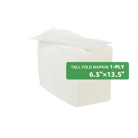 White Tall Fold 1-Ply Dinner Napkins 13" × 6.7" - (1000/Case)