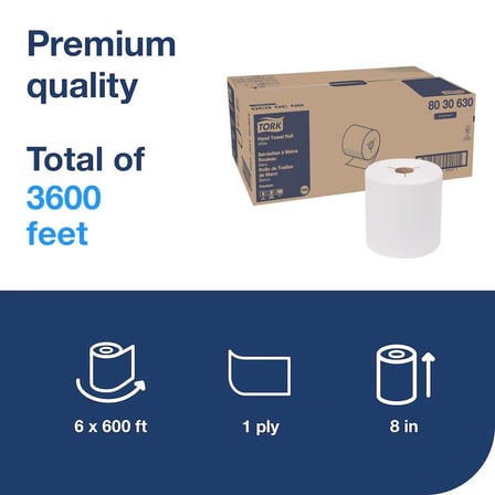 Specifications of Tork Premium 8 Inches White Hardwound Paper Hand Towel Roll, 1-Ply, 600 feet.jpg