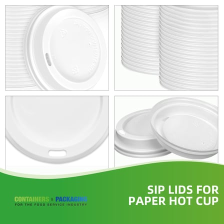 White 10, 12, 16, 20, 24 oz  paper hot cup lids​ shown in stack and close-up views.jpg