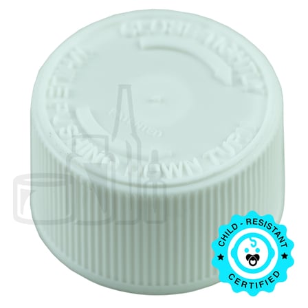 White CRC (Child Resistant Closure) Cap 22-400 PUSH & TURN TEXT .035†Pulp HS-035 (3800/case)
