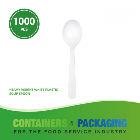 6" White Heavy Weight Plastic Soup Spoons - (1000/Case)