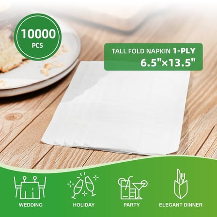 White Tall Fold 1-Ply Dinner Napkin on the Table 13 × 6 Inches.jpg