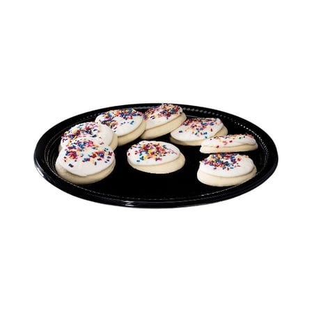 WNA Caterline Casuals 16 Black Round PET Plastic Catering Tray with Cookies.jpg