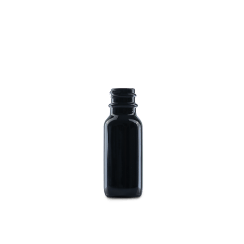 0.5 oz Black UV Glass Boston Round Bottle 18-400 Neck Finish