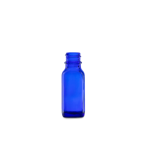 0.5 oz Blue Glass Boston Round Bottle 18-400 Neck Finish