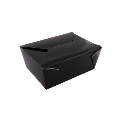 #1 Black Microwavable Folded Paper Take-Out Containers 5" x 4.5" x 2.5" - (450/Case)