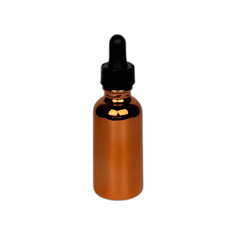 1 oz. (30 ml) Copper Boston Round Glass Bottle with Black Dropper - (81/Case)
