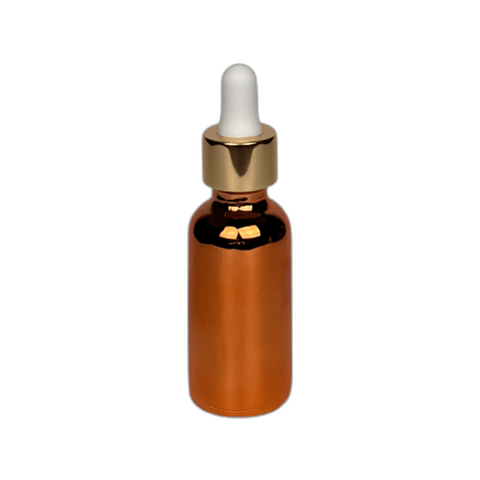 1 oz. (30 ml) Copper Boston Round Glass Bottle with White Bub & Gold Dropper - (81/Case)