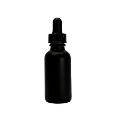 1 oz. (30 ml) Matte Black Boston Round Glass Bottle with Black Dropper - (81/Case)
