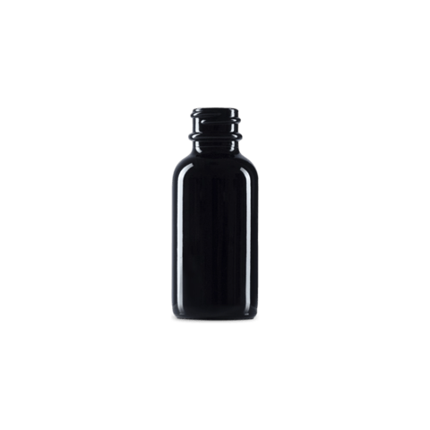 1oz Glossy Black Boston Round Glass Bottle with 20-400 Neck Finish- (200/Case)