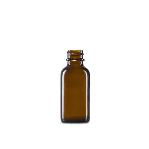 1 oz Amber Glass Boston Round Bottle 20-400 Neck Finish