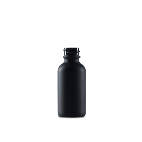 1 oz Black Frosted Glass Boston Round Bottle 20-400 Neck Finish