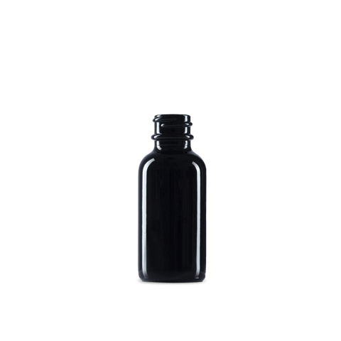 1 oz Black UV Glass Boston Round Bottle 20-400 Neck Finish